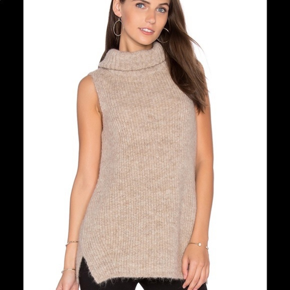 Joie Sleevless Alpaca Blend Cowlneck Sweater - Ribbed Knit - Tan - Size: Large